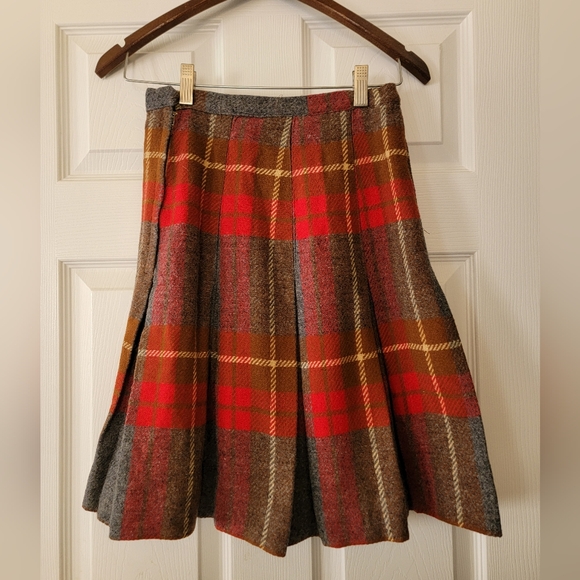 Vtg 60s Pleated Wool Skirt Academia Plaid School Girl Punk Women Juniors Small - Picture 5 of 8
